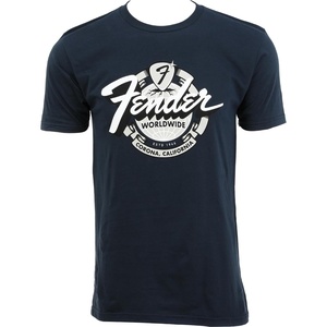 Fender World Wide T-Shirt, 100% Cotton, Vintage Navy, S(Large)
