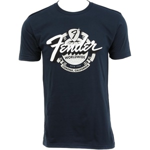 Fender World Wide T-Shirt, 100% Cotton, Vintage Navy, S(Small)