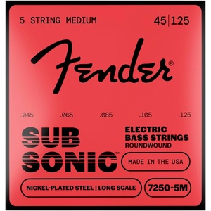 Fender 7250 Bass Strings, Nickel Plated Steel Roundwound, Long Scale, 7250ML .045-.100(5-String Medium  45-125)
