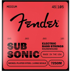 Fender 7250 Bass Strings, Nickel Plated Steel Roundwound, Long Scale, 7250ML .045-.100(Medium  45-105)