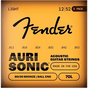 Fender 80/20 Bronze Acousitc Guitar Strings, Ball End, 70L .012-.052(3-Pack)