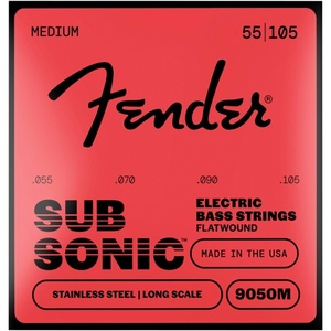 Fender 9050 Bass Strings, Stainless Steel Flatwound, 9050L .045-.100(Medium  55-105)