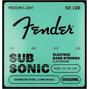 Fender 9050 Bass Strings, Stainless Steel Flatwound, 9050L .045-.100(Medium Light  50-100)
