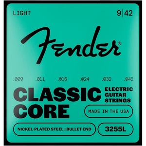 Fender Classic Core Electric Guitar Strings, Nickel Plated Steel, Ball End, 255L .009-.042(Bullet End)