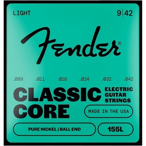 Fender Classic Core Electric Guitar Strings, Vintage Nickel, Ball End, 155L .009-.042(Ball End)