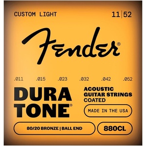 Fender Dura-Tone Coated 80/20 Bronze Acoustic Guitar Strings, .012-.052 String Gauge, Offers Clear Sound with a Smooth and Articulate Feel(Custom Light  11-52)
