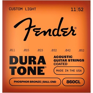 Fender Dura-Tone Coated Phosphor Bronze Acoustic Guitar Strings, 860XL .010-.048(Custom Light  11-52)