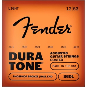 Fender Dura-Tone Coated Phosphor Bronze Acoustic Guitar Strings, 860XL .010-.048(Light  12-53)