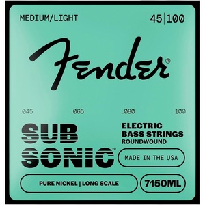 Fender Original 7150 Bass Strings, Pure Nickel Roundwound, Long Scale, 7150ML .045-.100(Medium Light  45-100)
