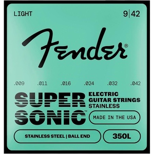 Fender Stainless 350 Electric Guitar Strings, Stainless Steel, Ball End, 350L .009-.042(Light  9-42)