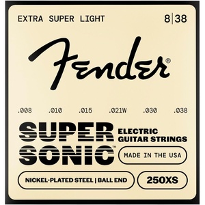 Fender Super 250 Electric Guitar Strings, Nickel Plated Steel, Ball End, 250XS .008-.038(Extra Super Light  8-38)