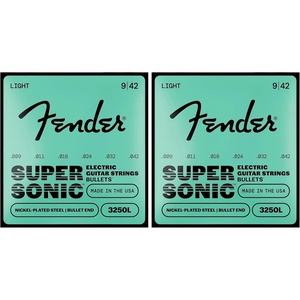 Fender Super 3250 Bullet Electric Guitar Strings, Nickel Plated Steel, Bullet End, 3250L .009-.042(Light 9-42 (Pack of 2))