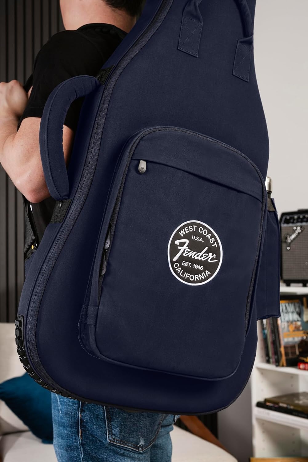 image:imageFender Troubadour Bass Guitar Gig Bag Padded Guitar Case with Ergonomic Backpack Straps WeatherResistant Waxed Canvas with 25mm Padded Protection Professional Travel CaseNavy