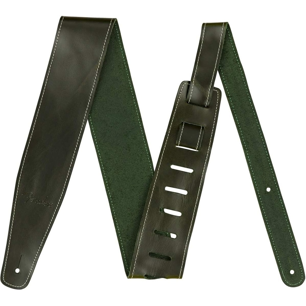 image:imageFender BrokenIn Leather Guitar Strap Guitar Accessories 25in TanGreen