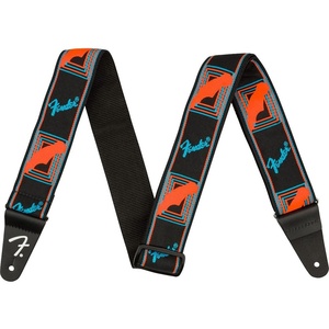 Fender Monogrammed Guitar Strap, 2in, Black/Yellow/Brown(Neon Blue/Orange)