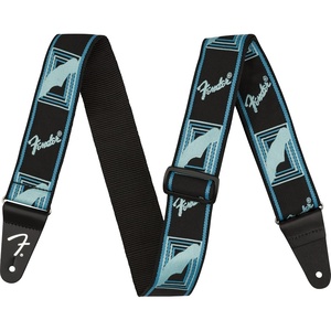 Fender Monogrammed Guitar Strap, 2in, Black/Yellow/Brown(Neon Daphne Blue)