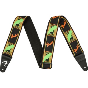 Fender Monogrammed Guitar Strap, 2in, Black/Yellow/Brown(Neon Green/Orange)