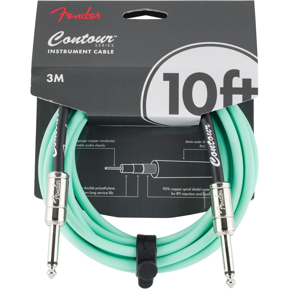 image:imageFender Contour Instrument Cable Guitar Cable Guitar Accessories StraightStraight Seafoam Green 10 ftSeafoam Green