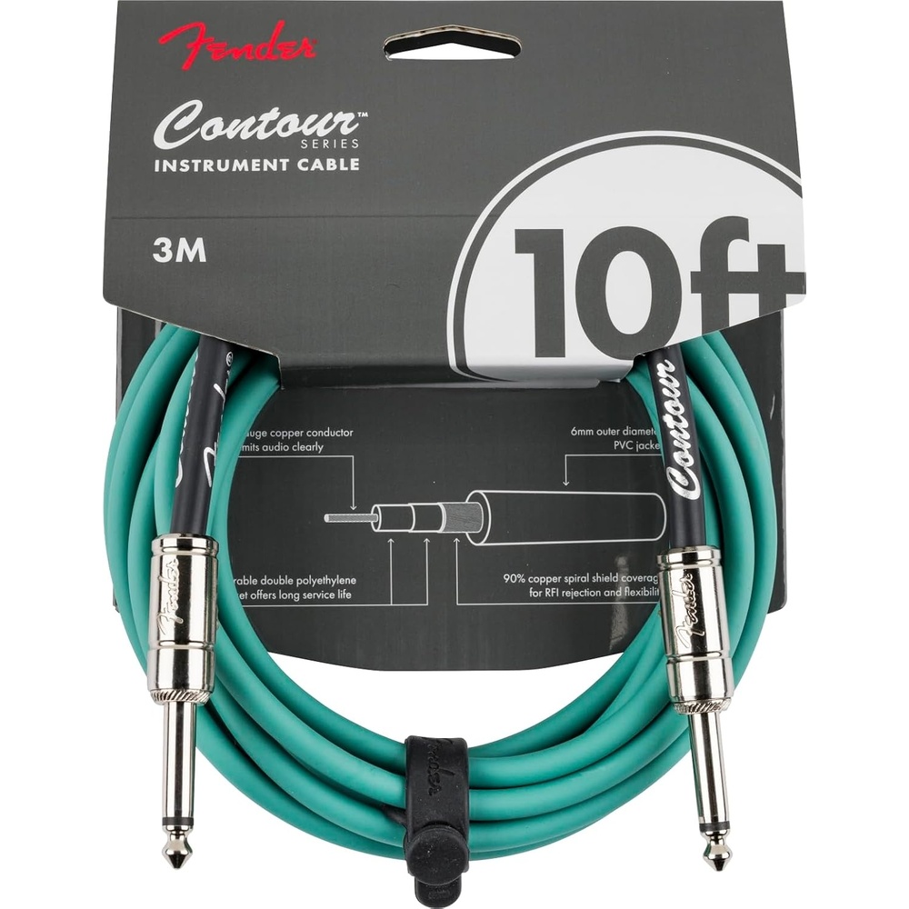 image:imageFender Contour Instrument Cable Guitar Cable Guitar Accessories StraightStraight Seafoam Green 10 ftSherwood Green