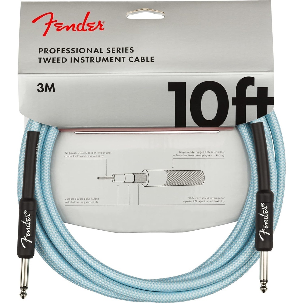 image:imageFender Professional Series Tweed Instrument Cable Guitar Cable Guitar Accessories StraightStraight Spiral Shielding for an AntiKinking Design Daphne Blue 15ftDaphne Blue