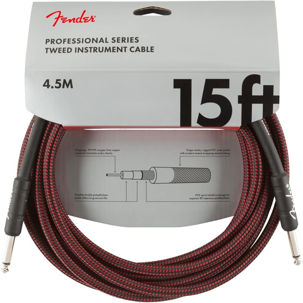image:imageFender Professional Series Tweed Instrument Cable Guitar Cable Guitar Accessories StraightStraight Spiral Shielding for an AntiKinking Design Daphne Blue 15ftRed Tweed