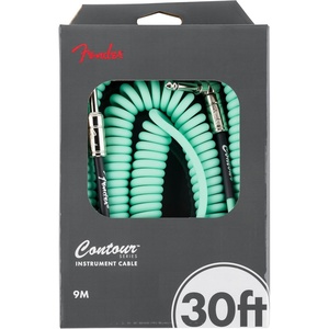 Fender Contour Coiled Instrument Cable, Guitar Accessories, Straight/Angle, Seafoam Green, 30 ft(Seafoam Green)