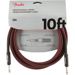 Fender Professional Series Tweed Instrument Cable, Guitar Cable, Guitar Accessories, Straight/Straight, Spiral Shielding for an Anti-Kinking Design, Daphne Blue, 15ft(Red)