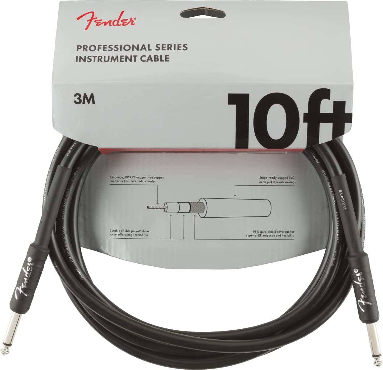image:imageFender Professional Series Instrument Cable Guitar Cable Guitar Accessories AngleAngle Black 6in 2Pack10ft