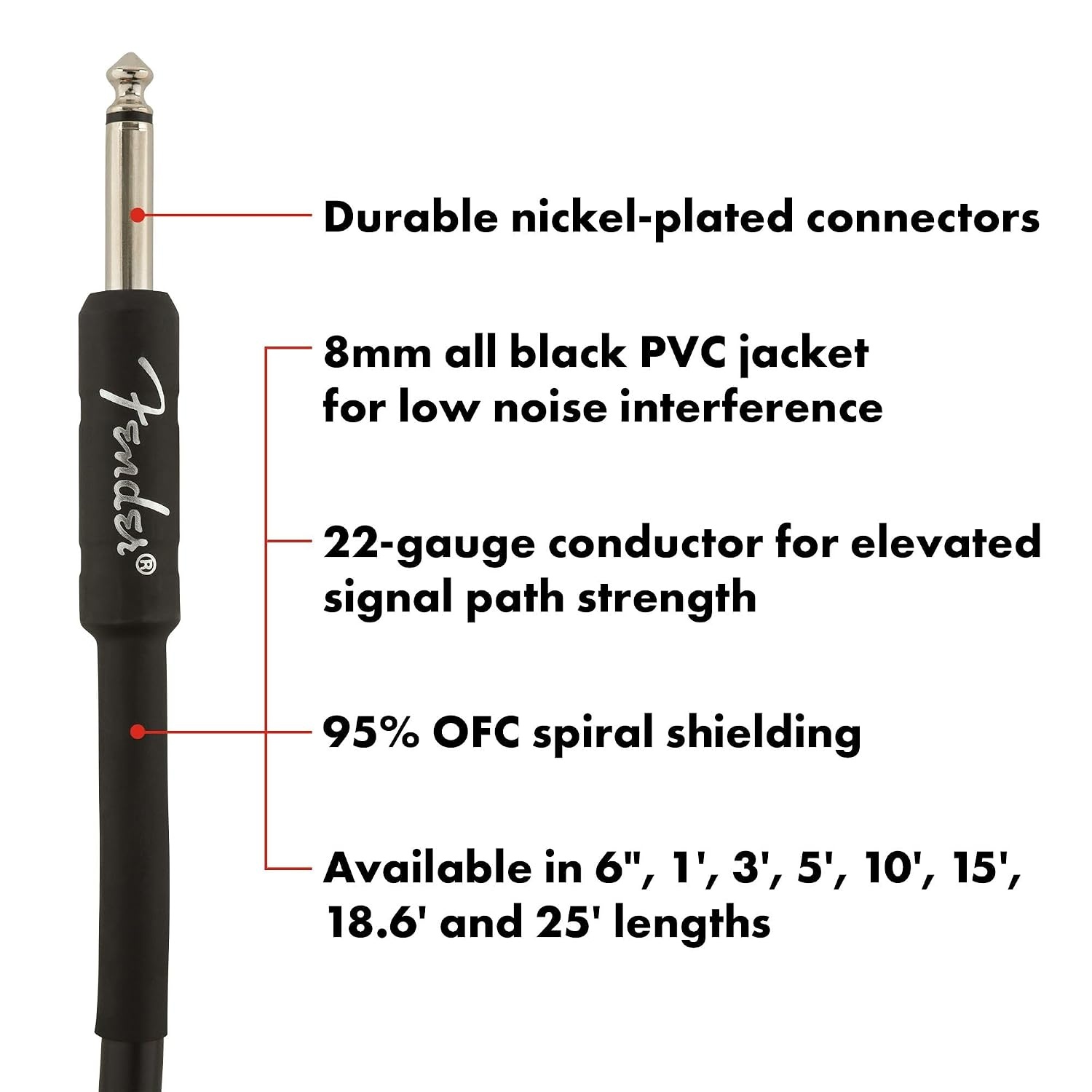 image:imageFender Professional Series Instrument Cable Guitar Cable Guitar Accessories AngleAngle Black 6in 2Pack25ft