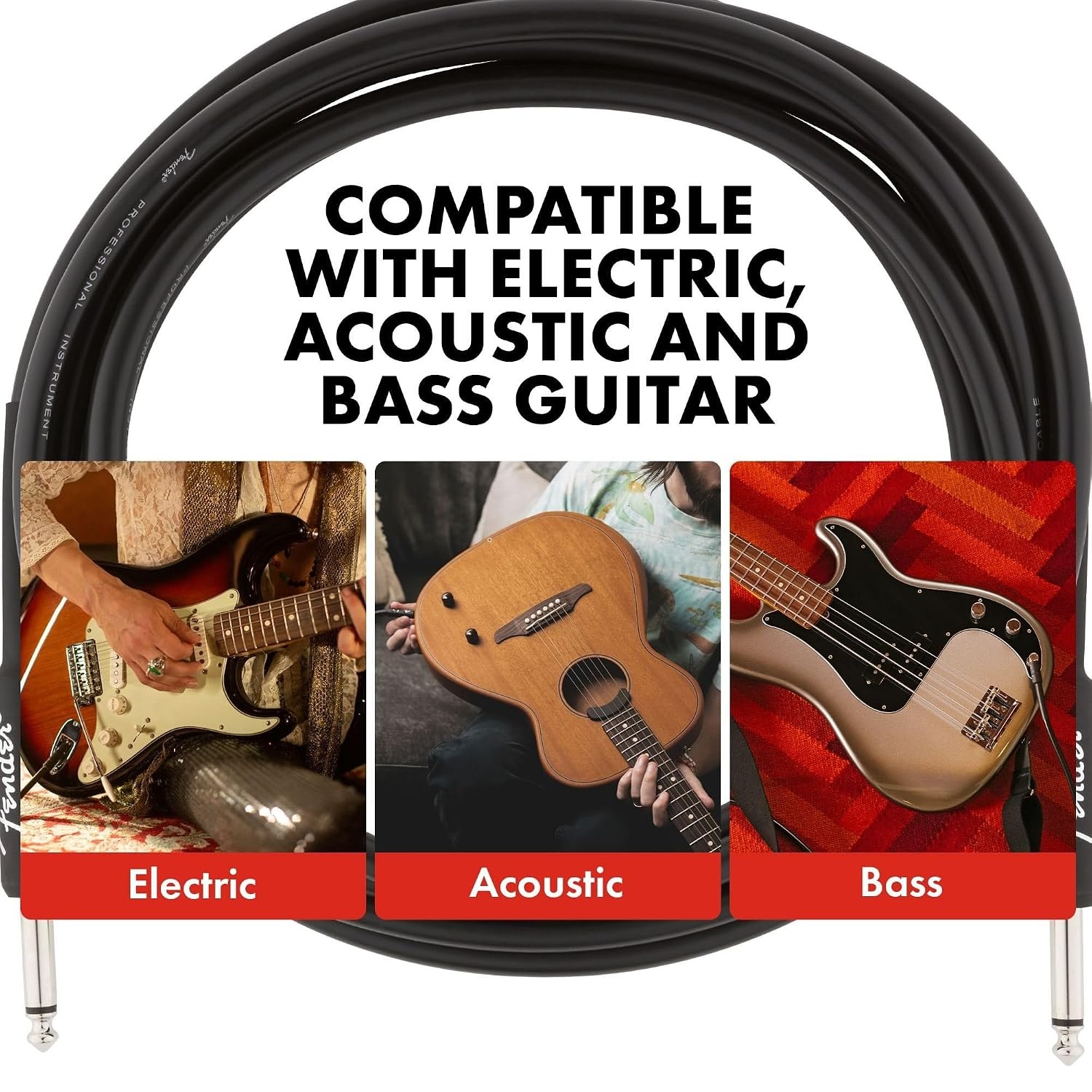 image:imageFender Professional Series Instrument Cable Guitar Cable Guitar Accessories AngleAngle Black 6in 2Pack25ft