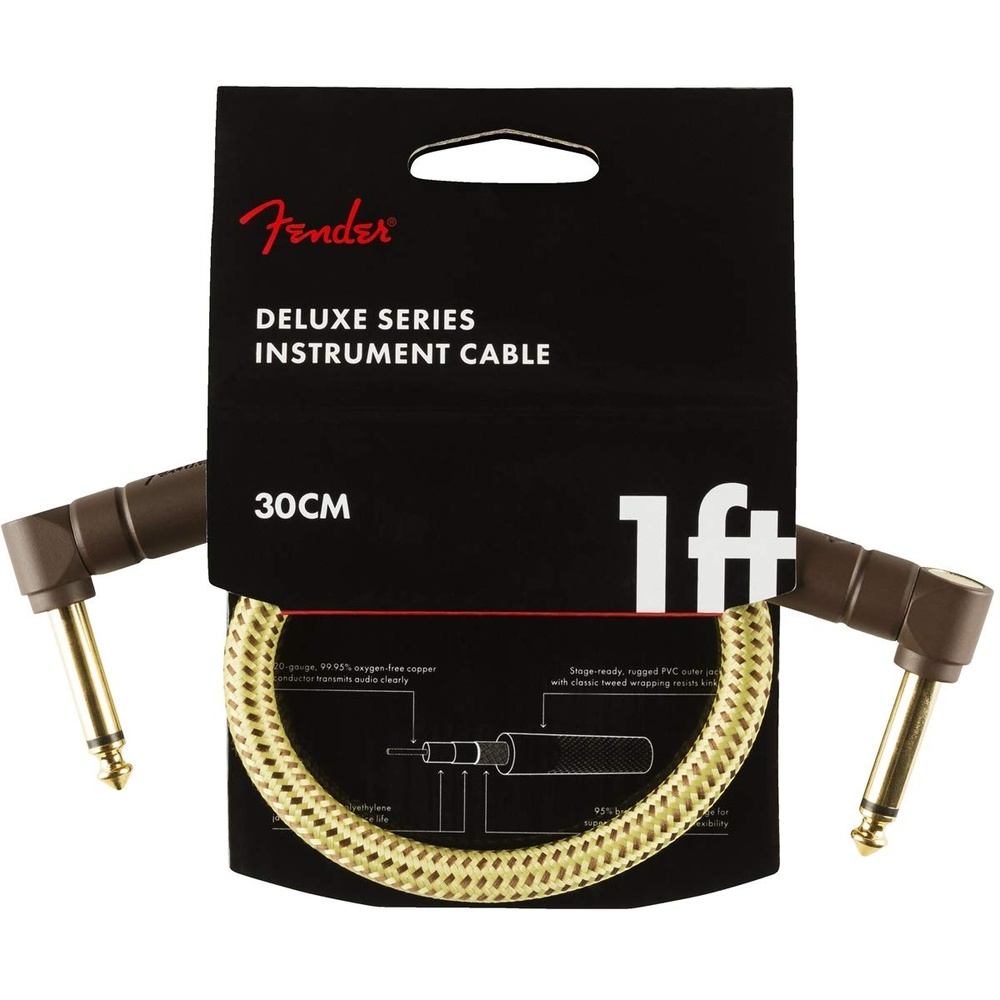 image:imageFender Deluxe Series Instrument Cable 1 FootAngleAngle TweedBlack Tweed