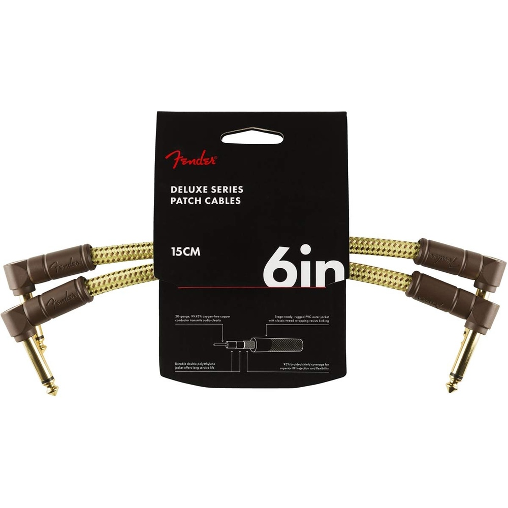 image:imageFender Deluxe Series Instrument Cable 6 Inches AngleAngle Tweed 2PackBlack Tweed