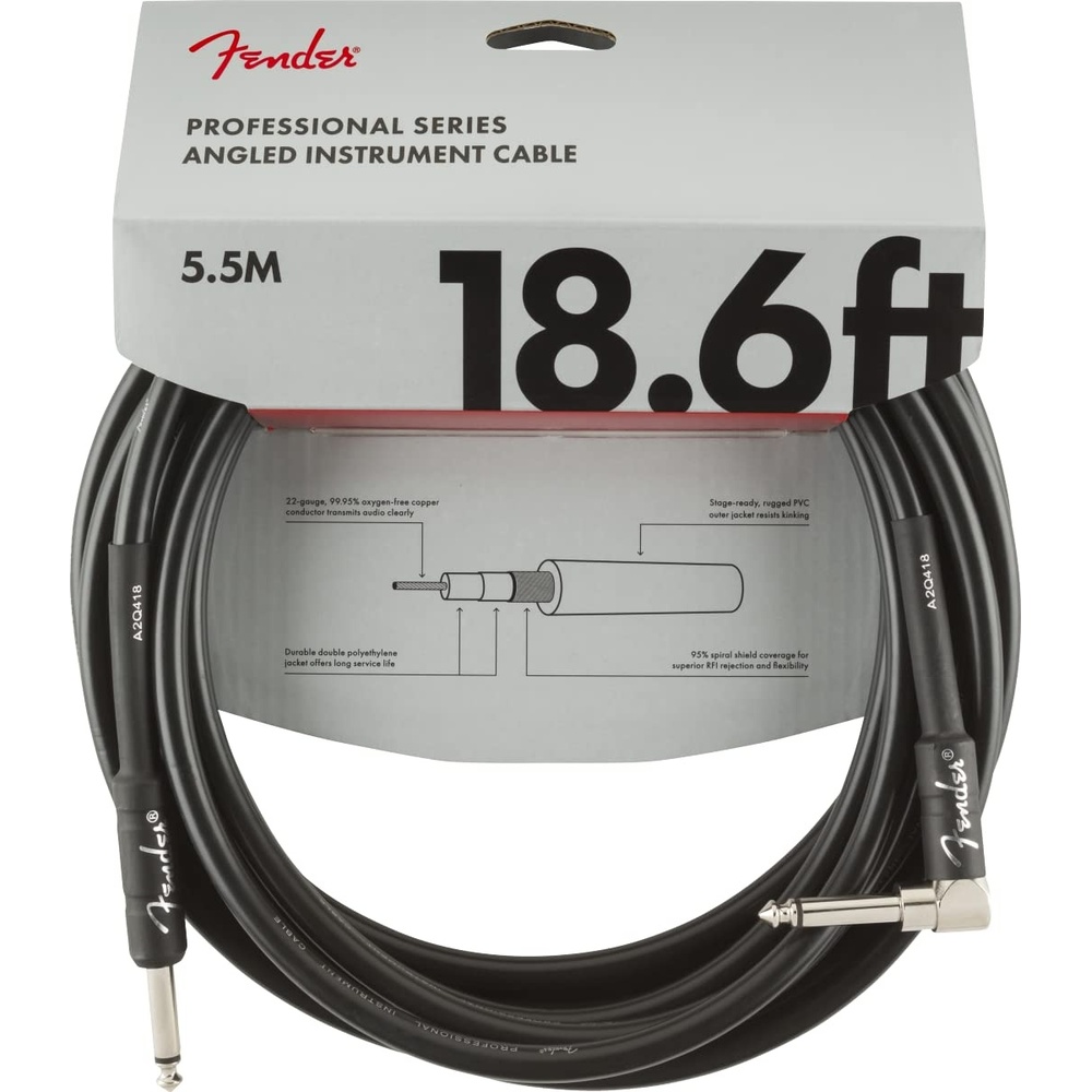 image:imageFender Professional Series Instrument Cable Guitar Cable Guitar Accessories AngleAngle Black 6in 2Pack186ft
