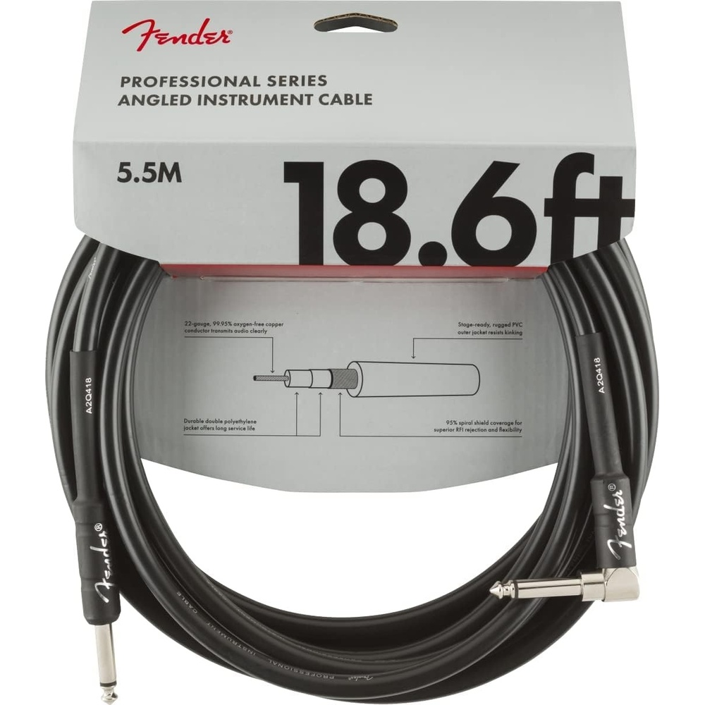 image:imageFender Professional Series Instrument Cable Guitar Cable Guitar Accessories AngleAngle Black 6in 2Pack186ft Pack of 5