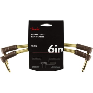 Fender Deluxe Series Instrument Cable 6 Inches Angle-Angle, Tweed 2-Pack(Black Tweed)