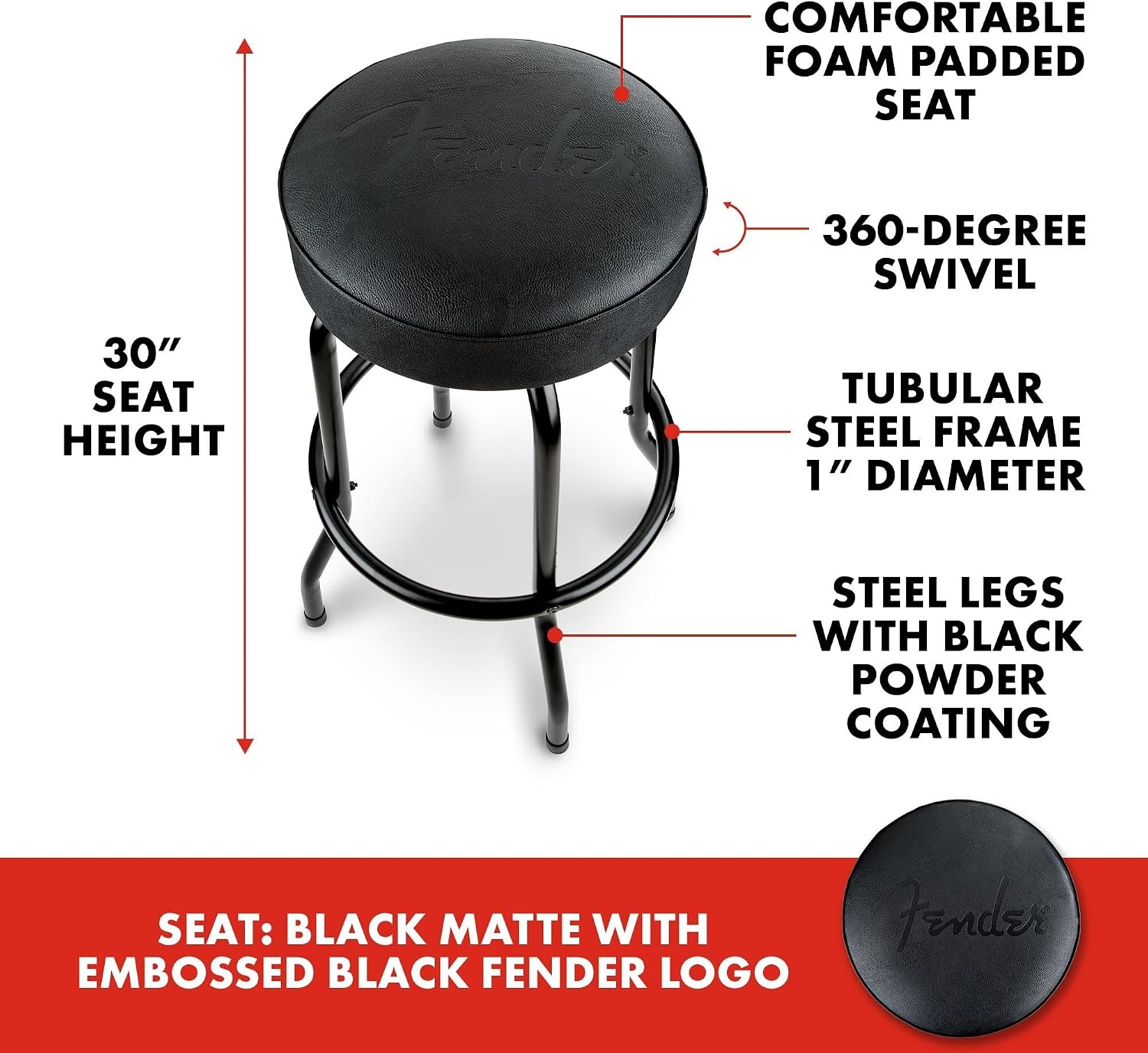 image:imageFender Spaghetti Logo Swivel Barstool with Guitar Picks Pouch Great Gifts for Dad with 1 Year Limited Warranty Simple Assembly BlackBlack 30Blackout Logo