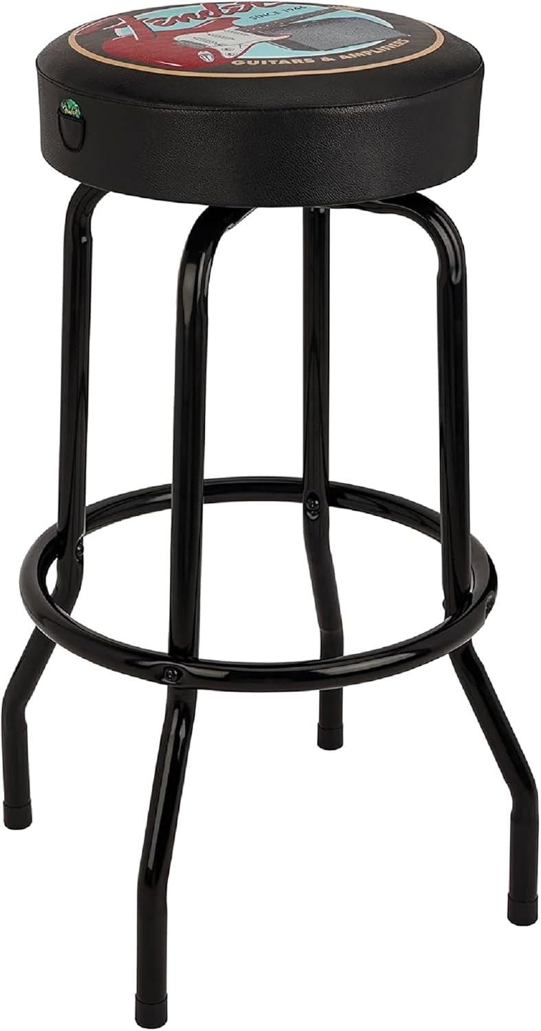 image:imageFender Spaghetti Logo Swivel Barstool with Guitar Picks Pouch Great Gifts for Dad with 1 Year Limited Warranty Simple Assembly BlackBlack 30Guitar and Amps