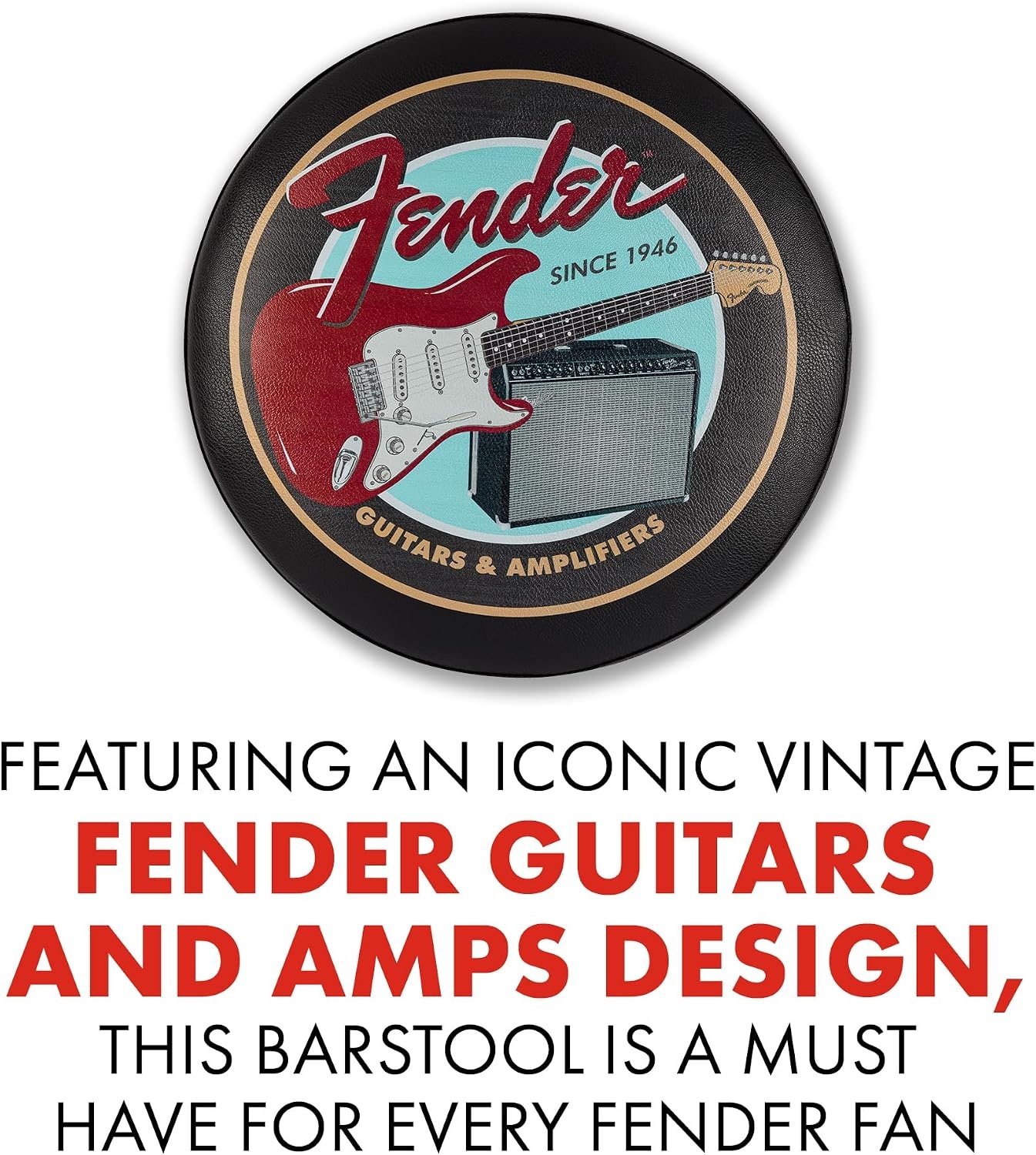 image:imageFender Spaghetti Logo Swivel Barstool with Guitar Picks Pouch Great Gifts for Dad with 1 Year Limited Warranty Simple Assembly BlackBlack 30Guitar and Amps