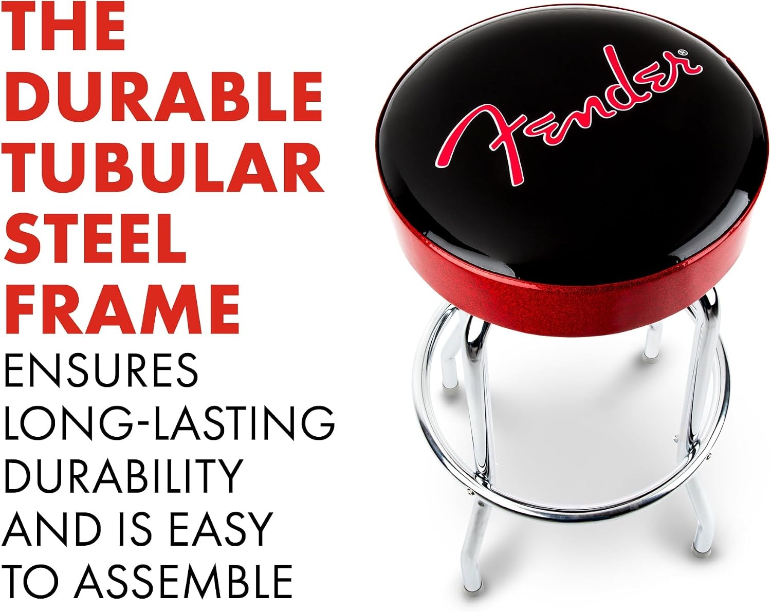 image:imageFender Spaghetti Logo Swivel Barstool with Guitar Picks Pouch Great Gifts for Dad with 1 Year Limited Warranty Simple Assembly BlackBlack 30Red Sparkle