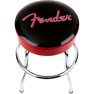 Fender Spaghetti Logo Swivel Barstool with Guitar Picks Pouch, Great Gifts for Dad, with 1 Year Limited Warranty, Simple Assembly, Black/Black, 30″(Red Sparkle)