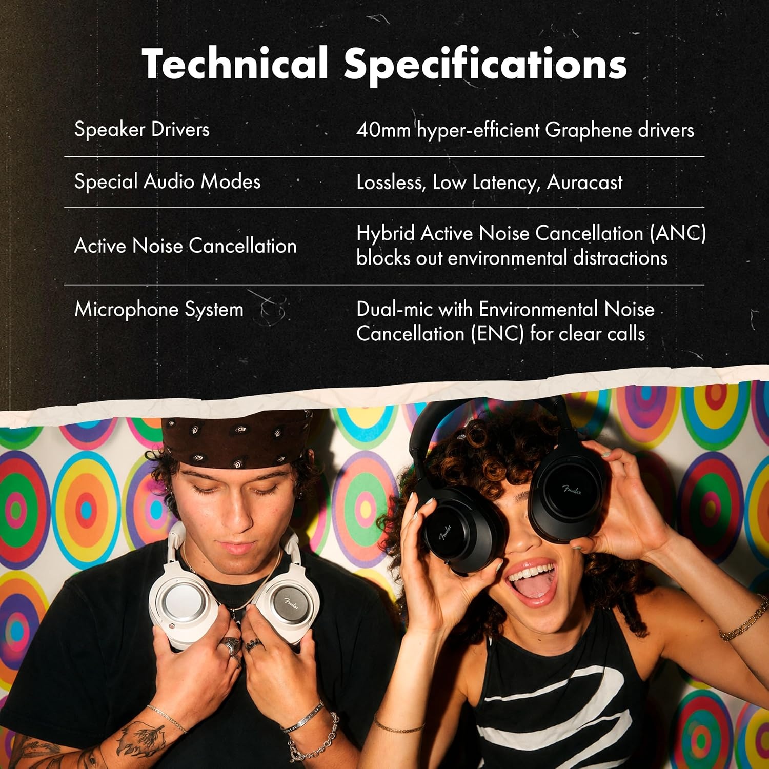 image:imageFender Audio Mix Over Ear Wireless Headphones wActive Noise CancellationSkyscraper Black