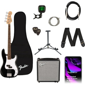 Fender Squier Debut Series Beginner Precision Bass Guitar Kit w/Amp, Black(Black)