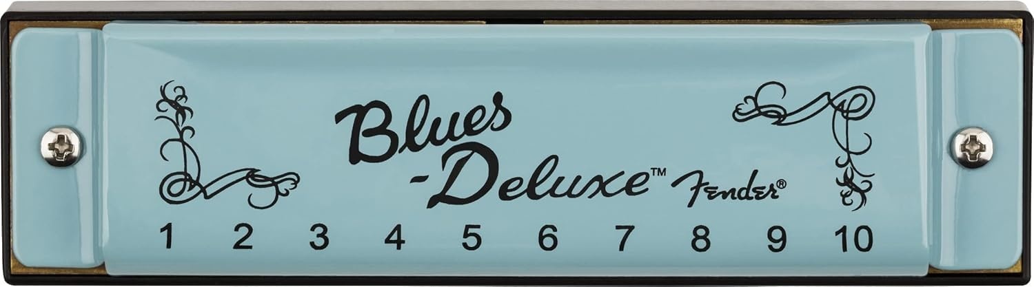image:imageFender Blues Deluxe Harmonica Guitar Accessories Key of C 10 Holes Includes Hard Plastic Carrying Case Daphne Blue