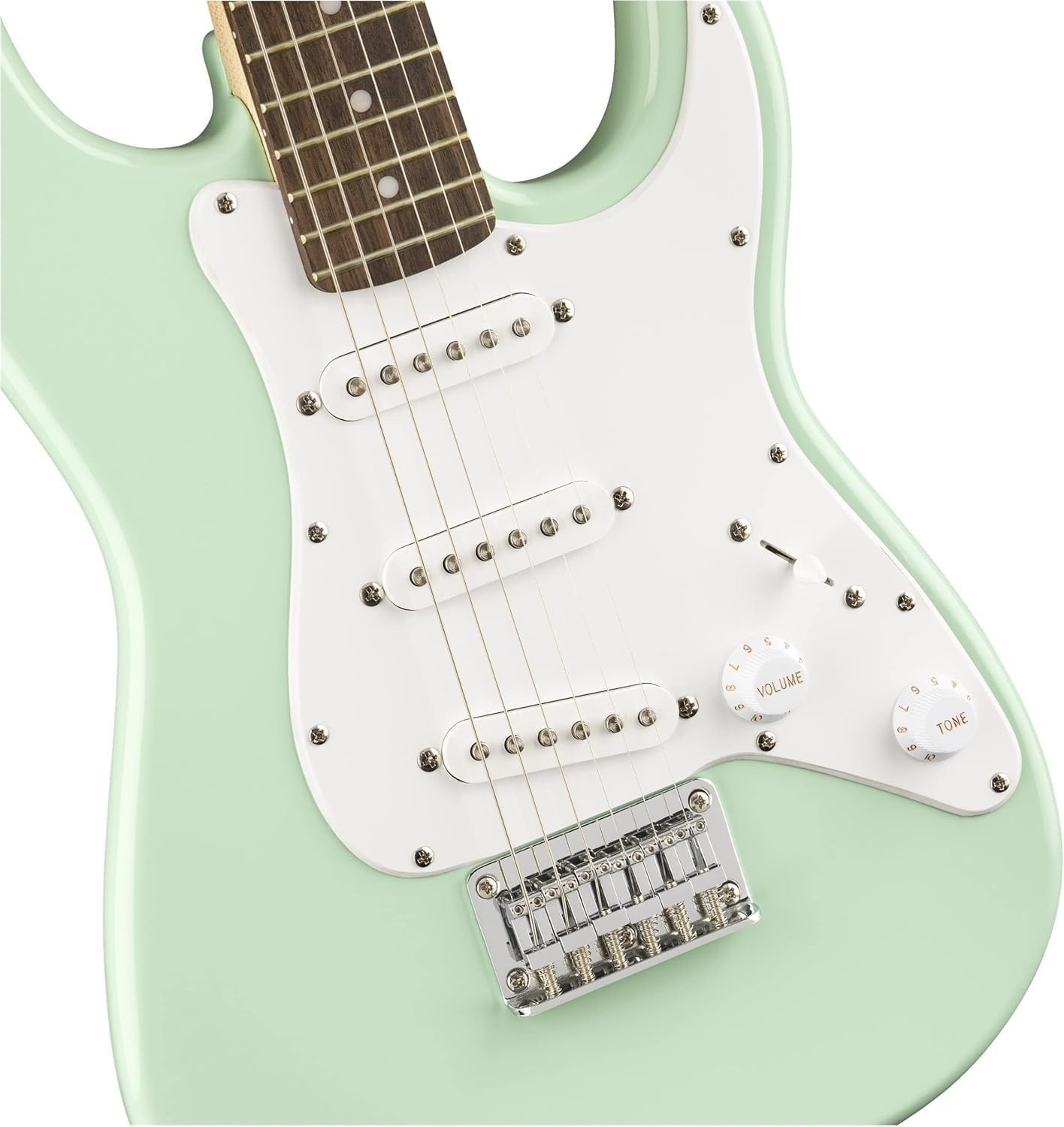 image:imageSquier Mini Stratocaster Beginner Electric Guitar Short Scale Black Short scale kids electric guitar laurel fingerboard 2year warranty ideal starter under 200 Fenderbacked qualitySurf Green