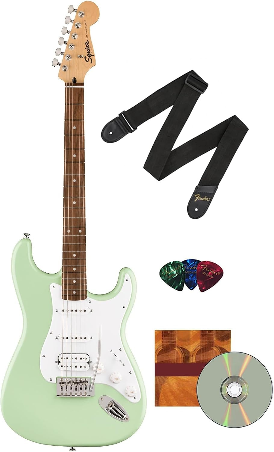 image:imageSquire Sonic Stratocaster Electric Guitar Tahitian Coral Maple Fingerboard White PickguardSurf Green