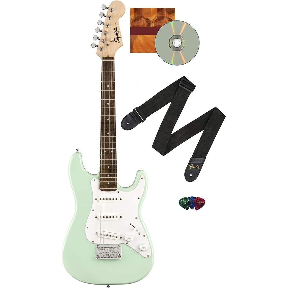 image:imageSquier Mini Stratocaster Beginner Electric Guitar Short Scale Black Short scale kids electric guitar laurel fingerboard 2year warranty ideal starter under 200 Fenderbacked qualitySurf Green