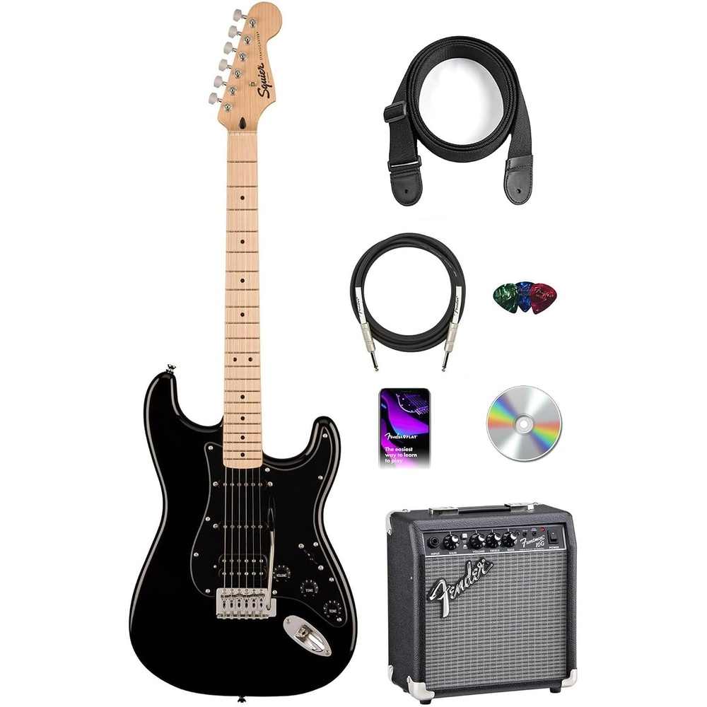image:imageSquire Sonic Stratocaster Electric Guitar Tahitian Coral Maple Fingerboard White PickguardHSS Black