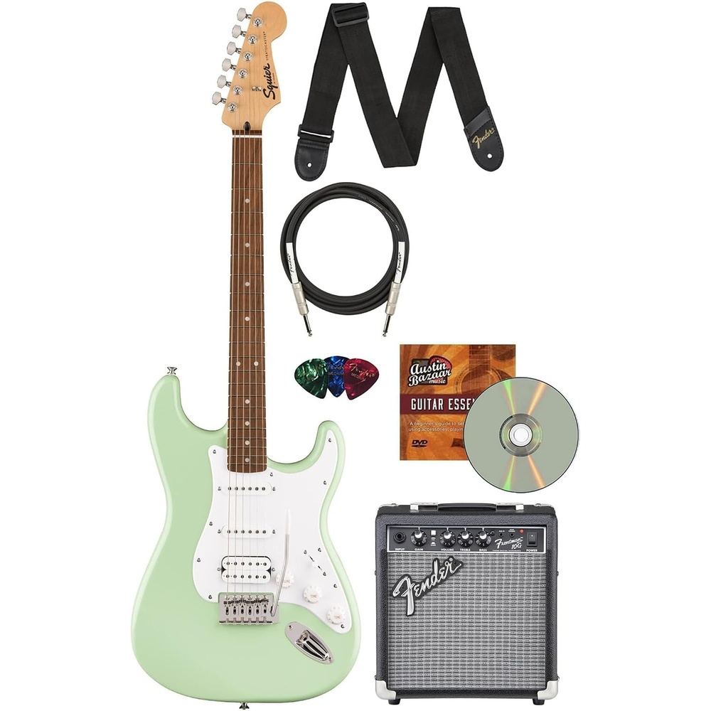 image:imageSquire Sonic Stratocaster Electric Guitar Tahitian Coral Maple Fingerboard White PickguardSurf Green