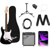 Fender Mini Stratocaster Beginner Electric Guitar Kit with Amp, Daphne Blue(Black)