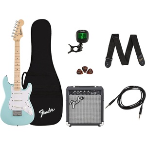 Fender Mini Stratocaster Beginner Electric Guitar Kit with Amp, Daphne Blue(Daphne Blue)